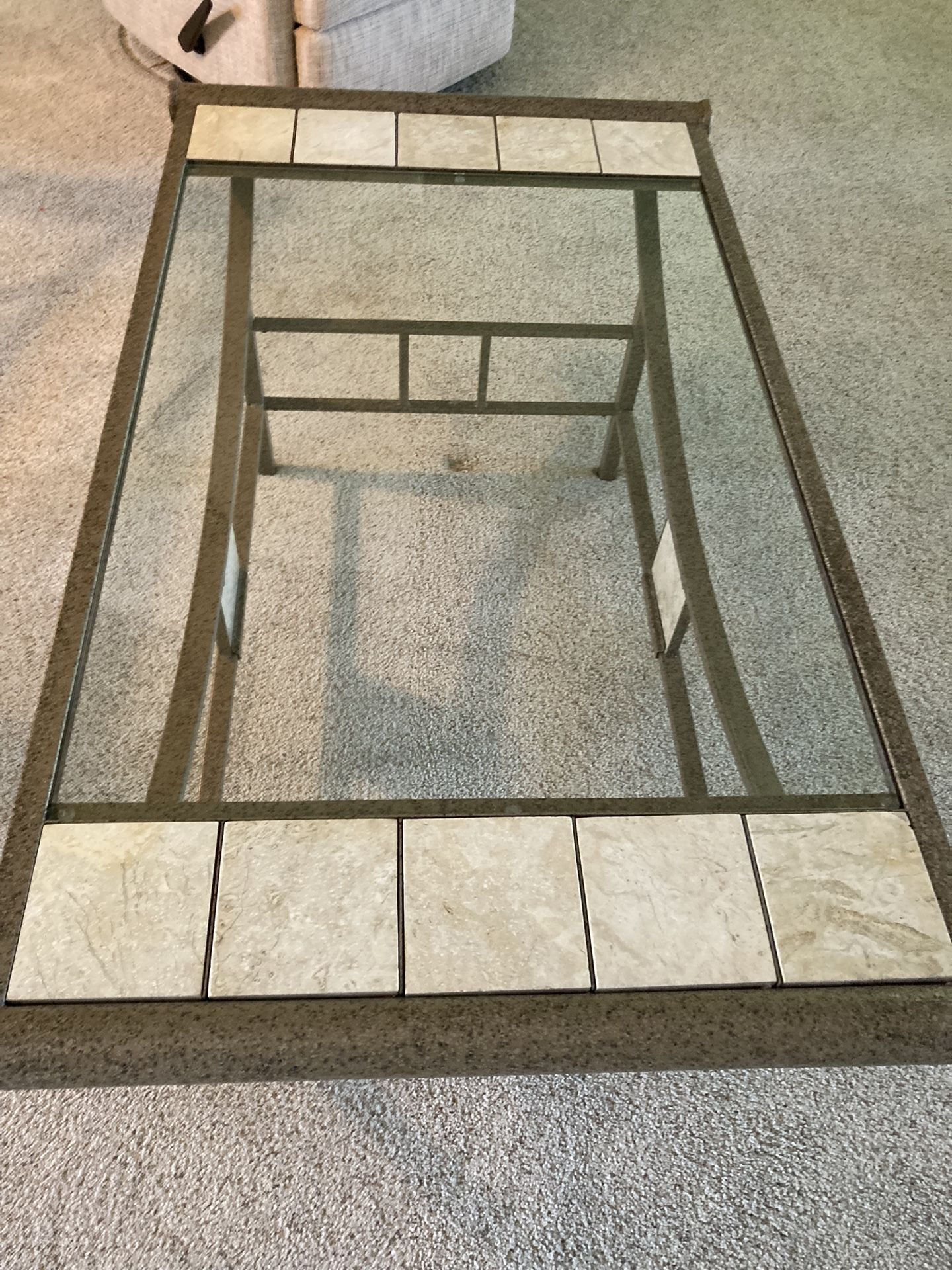 Beautiful Metal And Glass Coffee Table And 2 End Tables