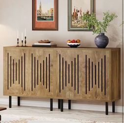 new assembled Set of 2 Sideboard Buffet with Storage, 59" Buffet Sideboard Cabinet with Adjustable Shelves, Accent Storage Cabinet for Living Room, Na