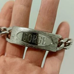 Vintage Champion Rhodium Plated Chain Link Mens ID Bracelet JORGE Pat No. (contact info removed)