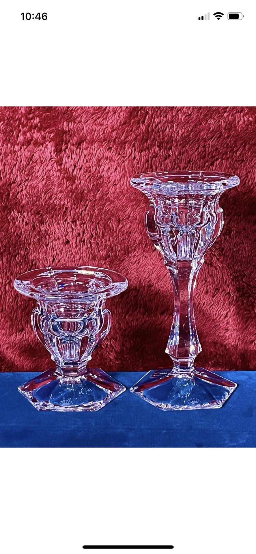 NS5 - Set of 2 ROYAL DOULTON Crystal Glass CONCORD Candle Holders, 4.5”H & 8”H