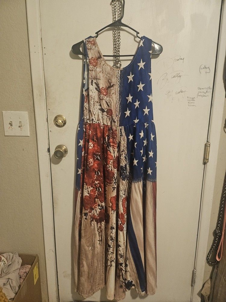 Red, White, & Blue, American Fourth of July  Maxi Dress