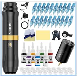 Wireless Rotary Tattoo Pen Kit – 1500mAh Battery, 20 Cartridges, 7 Inks (Beginner & Pro)