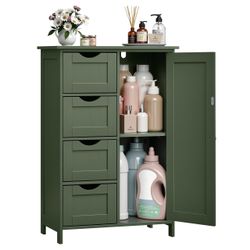 Floor Storage Cabinet, Farmhouse, 4 Drawers and 1 Door,32.3" H Freestanding Organizer Unit, Kitchen, Bathroom, Living Room, Forest Green, SOFIE Collec