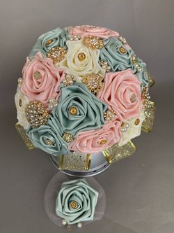 Handmade Brooch Bridal Bouquet with Boutonniere