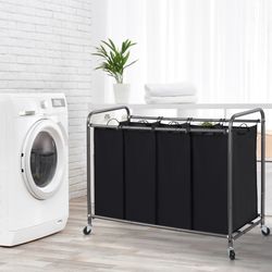 Large 4 Section Laundry Hamper Sorter with Wheels 181L Size Length 39", Width 17", Height 32" New Condition 