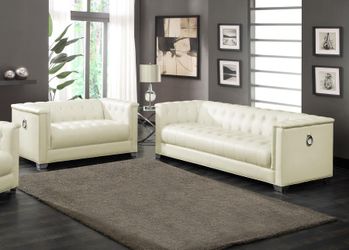 2-Piece Upholstered Track Arm Sofa Set Pearl White