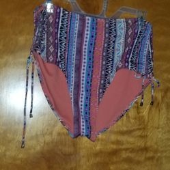 Women's Time and Tru High Waist Side Drawstring Swimsuit Bottom Large (12-14)