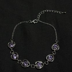 Sterling Silver Bracelet - Purple CZ Hearts