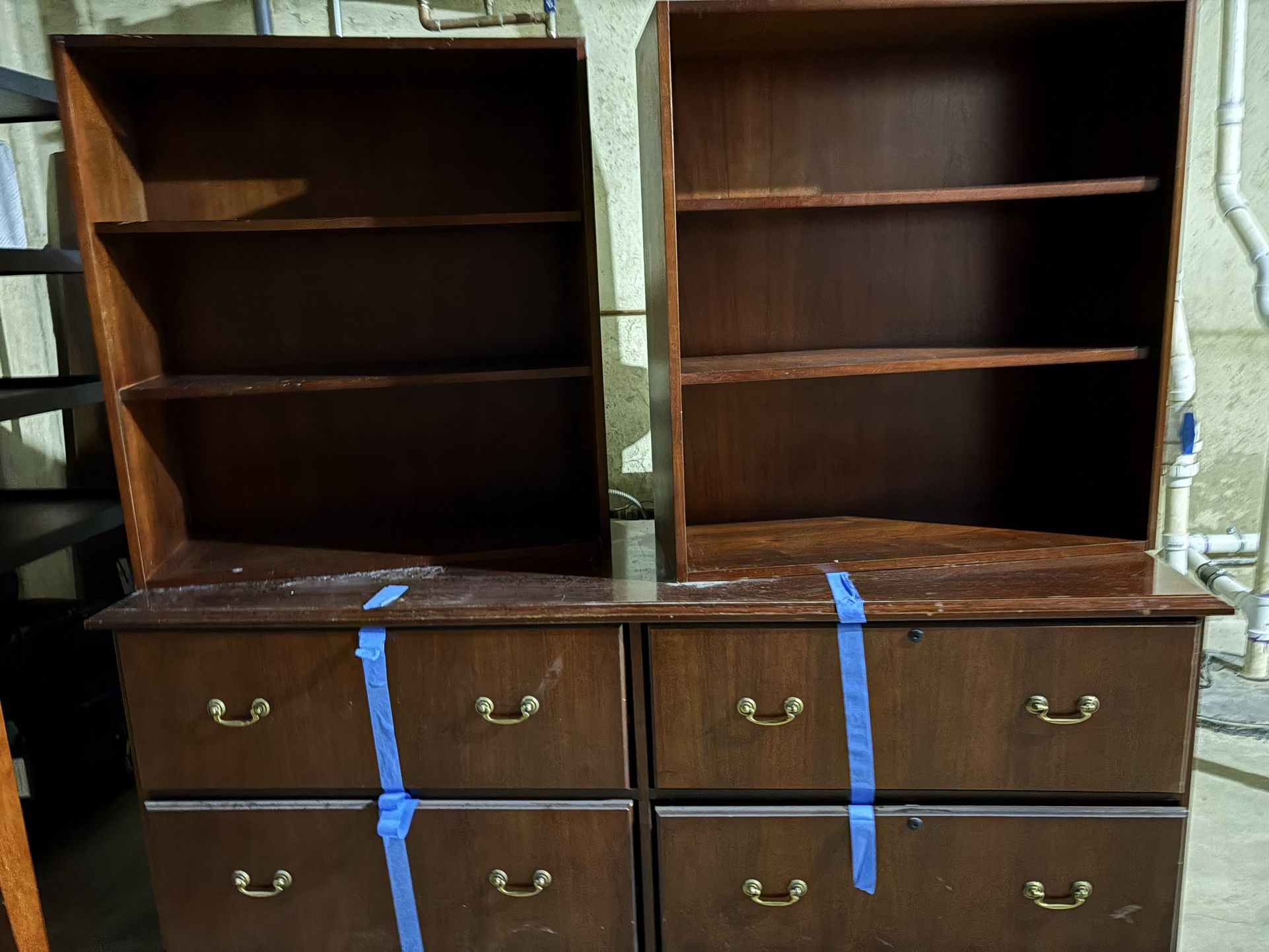 Credenza with file drawers and bookcase toppers Need To Pickup