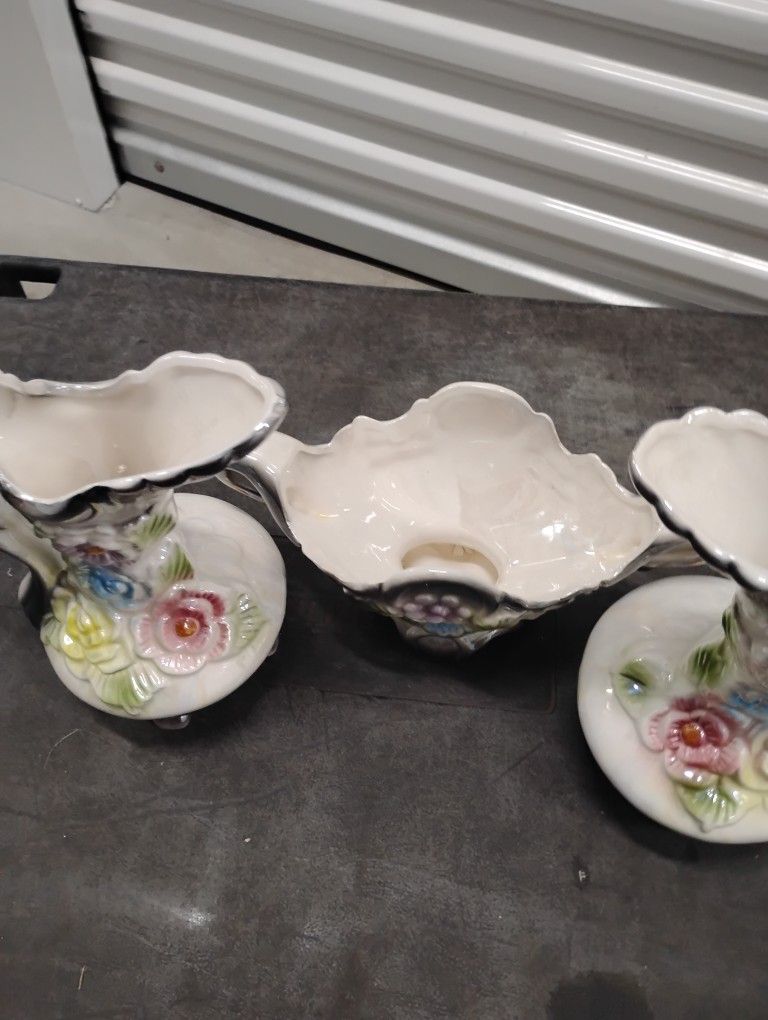 Antique Wash Bowl And Vases