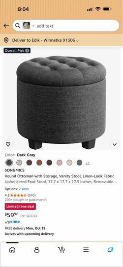 SONGMICS Round Storage Ottoman Dark Gray