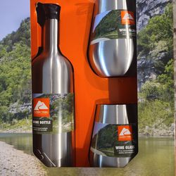 Ozark Trail Wine Set Stainless Wine Bottle And Two Tumblers  
