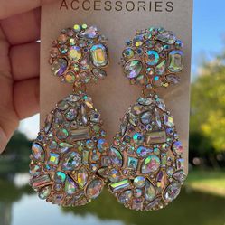 New Rhinestone Rectangle Dangle Sparkly Crystal Geometric Drop Statement Earrings