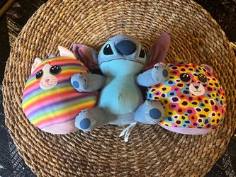 TY Squish-A-Boos & Disney Stitch Plush Lot – 3 Stuffed Animals – $15