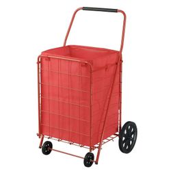 🛒 Folding Shopping Cart – 110 lbs Capacity – Durable Steel – Red – New