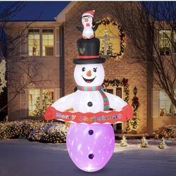 Lumiwind 8FT Christmas Inflatable Snowman Decoration, Blow Up Yard Decoration with Built-in Colorful LED Lights 