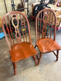 Vintage Oak Bow Back Chairs (2)