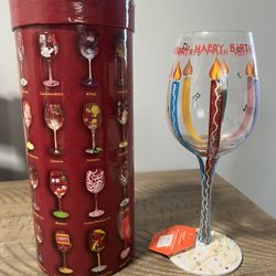 Lolita Happy Birthday Wine Glass Hand Painted