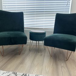 Velvet Green Chairs With Velvet Ottoman With Storage 