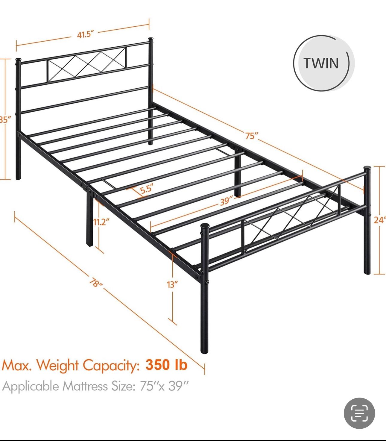 Twin Metal Platform Bed Frame Mattress Foundation