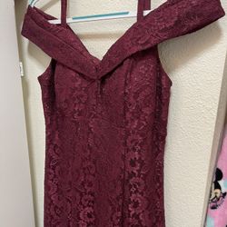 Burgundy Off The Shoulder Dress 