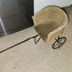 Wicker Rattan Antique Wood Canvas Baby Doll Carriage Buggy Stroller Wagon