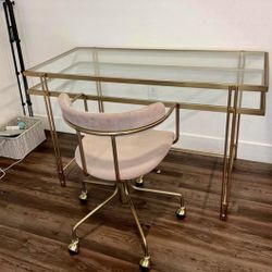 Glass and Brass Frame Two-Tier Desk by West Elm
