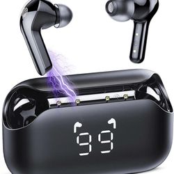 Bluetooth Headphones 5.3, Bluetooth Earbuds 60H Playtime with LED Power Display, CVC8.0 Clear Calls, Built-in 4 Mics, Deep Bass, USB-C Fast Charge, IP