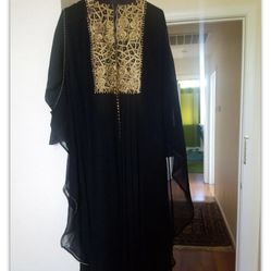 Islamic abaya with work modesty clothing dress Dubai/UAE Black/gold  Embellished