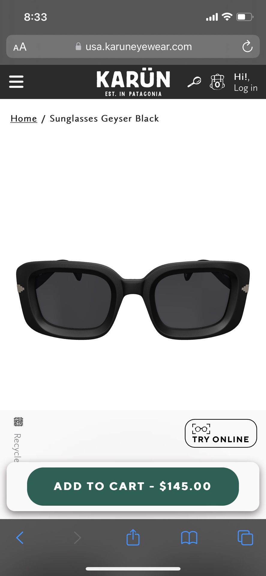 Polarized Karun Sunglasses Geyser Black (NEW) - Retails $145