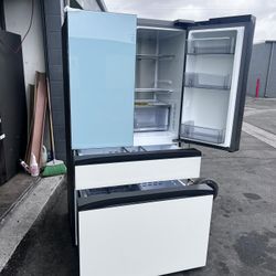 Samsung Bespoke 23 cu. ft. Counter Depth 4-Door French Door Smart Refrigerator in Morning Blue/White Glass with Beverage Center 