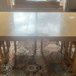 1950’s Wood Dining Table w/ 6 Chairs, 3 Leafs,  top cover/pads