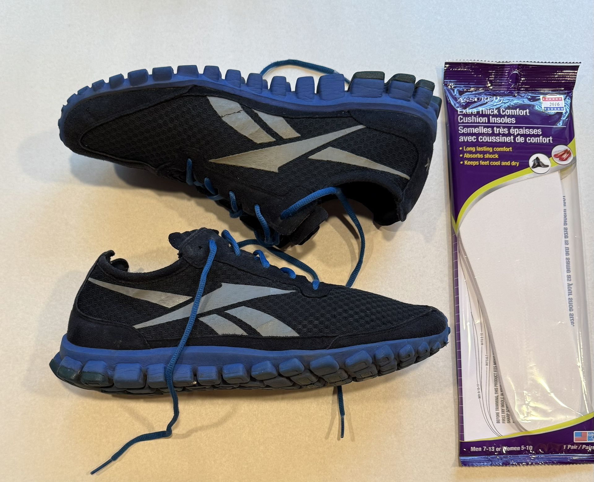 Reebok Realflex J89100 Black Blue Running Shoes Sneakers Mens Sz 10.5 NEW INSOLE