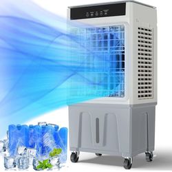 Windowless Swamp Cooler, 3 in 1 Evaporative Portable Air Conditioner with Remote, Cooling Fan Ac Unit,3 Speed, 24H Timer, 5.3 Gal Water Tank, 4 Ice Bo