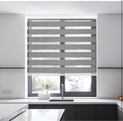 Zebra Blinds for Indoor Windows, 22" W x 75" H, Gray Dual Layer Free-Stop Window Shades, Privacy Light Control for Day and Night, Light Filtering Blin
