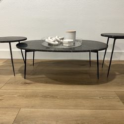 Solid Black Marble Coffee Table Set