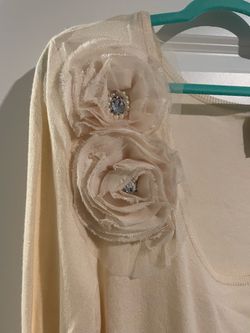 Bisou Bisou Cream Knit Sweater Dress with Floral Embellishments