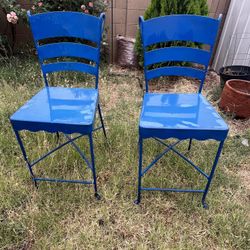2 Blue Metal Chairs