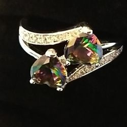Mystic Rainbow Double Hearts 💚💜Ring