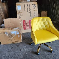 Yellow Velvet Swivel Uphoulstered Adjustable Chair 