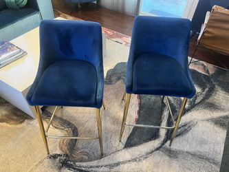 Blue With Gold Bar Stools Chair