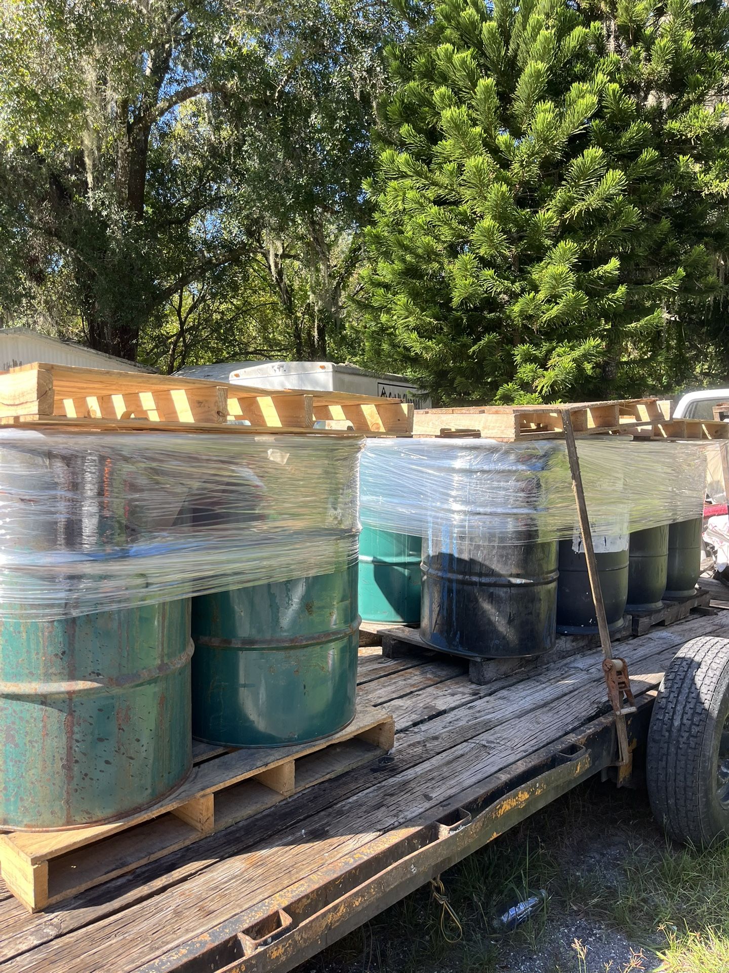 Filled With Paint Barrows Free, Trailer Not For Sale I Think Paint Is Old And Blue