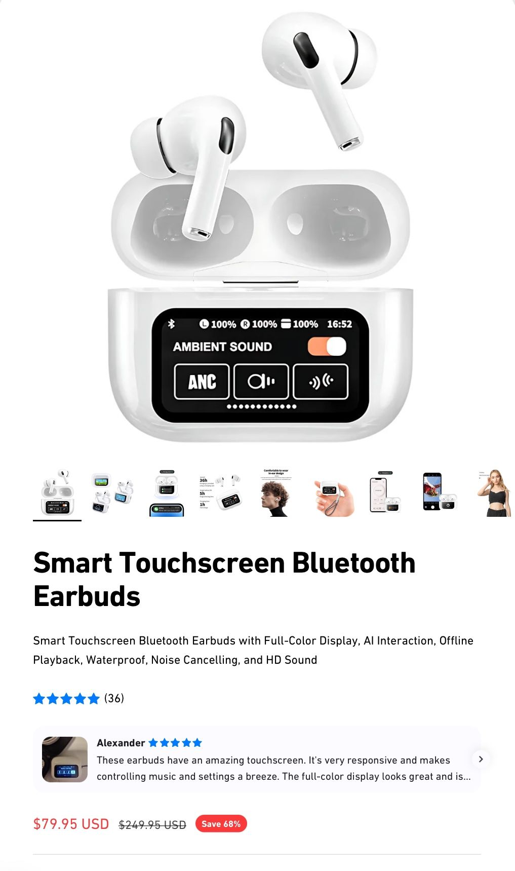 Wireless Earbuds with touch screen ANC