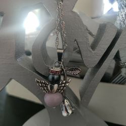 Angel Necklace With Rose On Sliver Chain