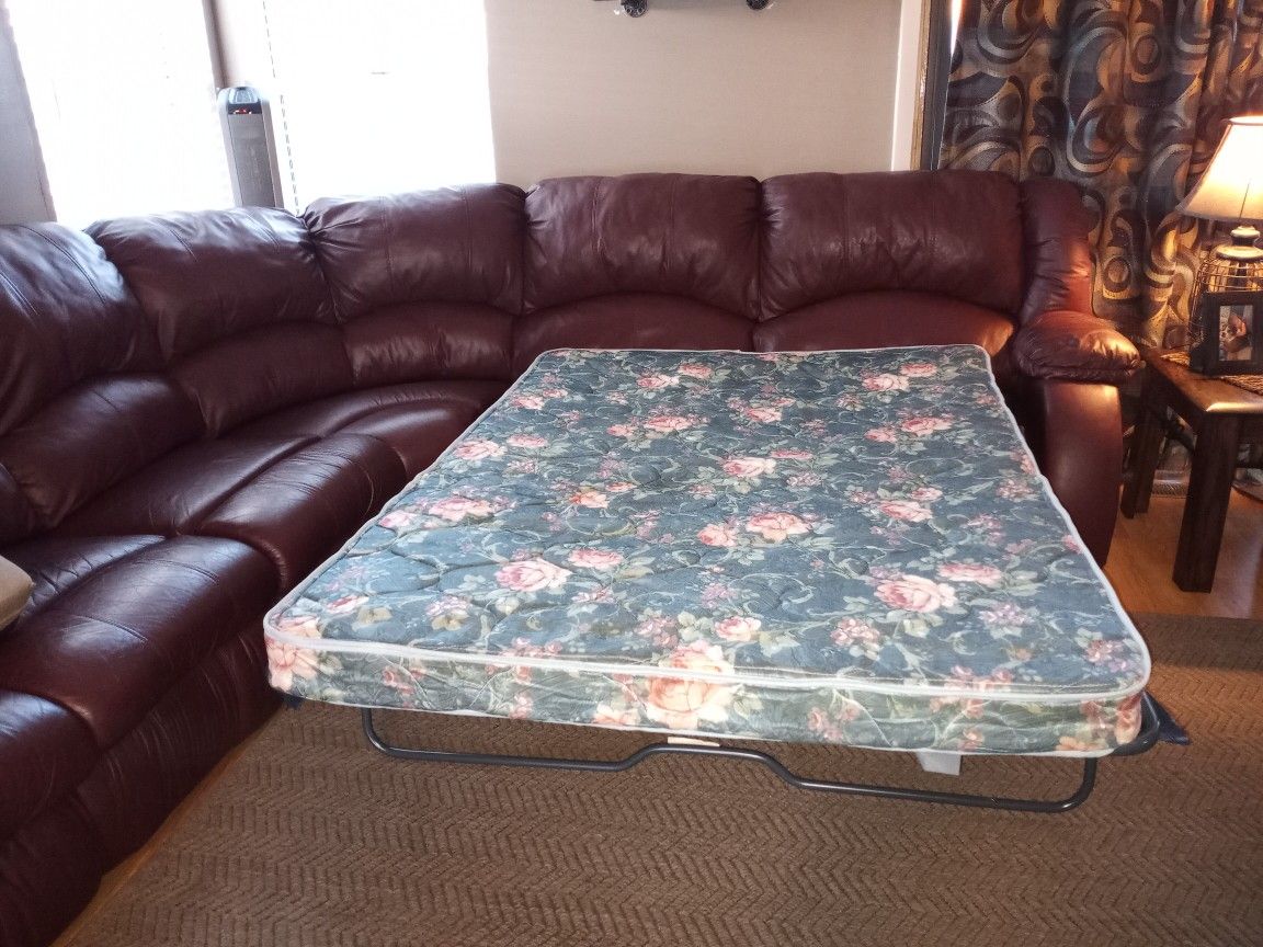 Burgundy Leather Sectional Couch