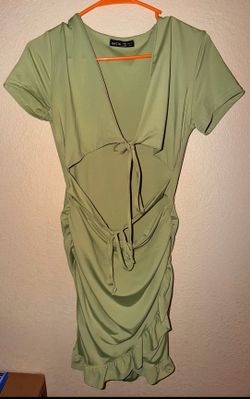 SHEIN Sage Green Cutout Tie-Front Ruched Mini Dress
