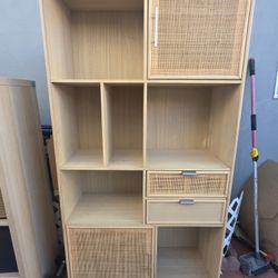 Shelf cabinet natural wood/woven/basket