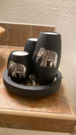Elephant Tealight Candle Holder Set – 3 Handmade Wood Holders with Tray – Home Decor & Thoughtful Gift