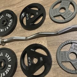 BRAND NEW Olympic Silver Curl Bar With Cooper Bearings & Weight Plates Pairs From 5s To 35s #  (Total: 170 lbs)