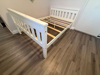 Full size white wood bed frame